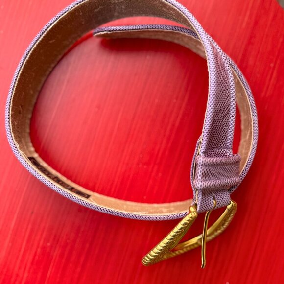 Vintage Carlisle Purple Leather Belt Gold Horseshoe Buckle | 33” - Picture 3 of 6